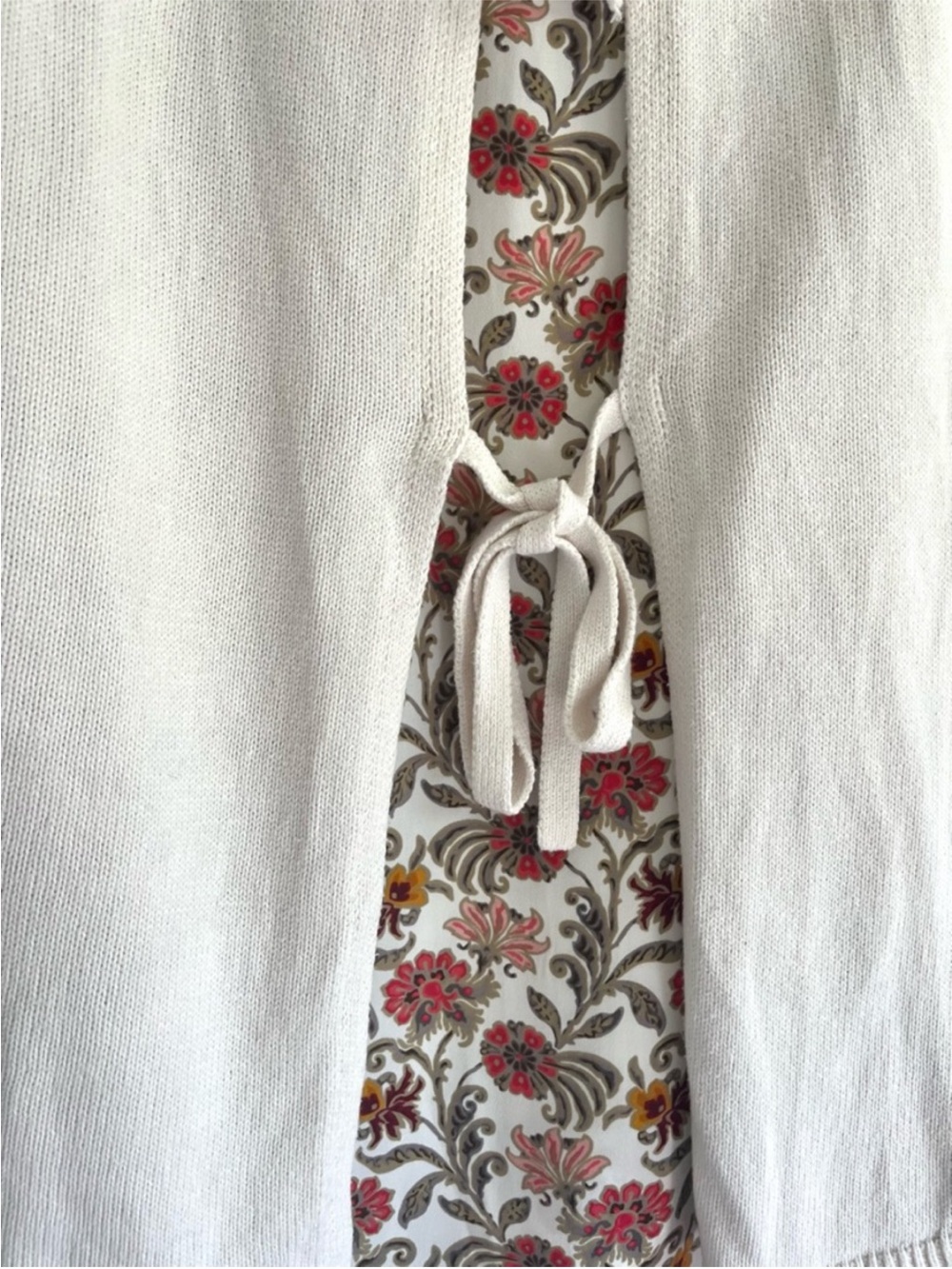 LOFT Layered Cream Floral Knit Sweater Top Minimalist Casual Preppy Size XS - Picture 6 of 7